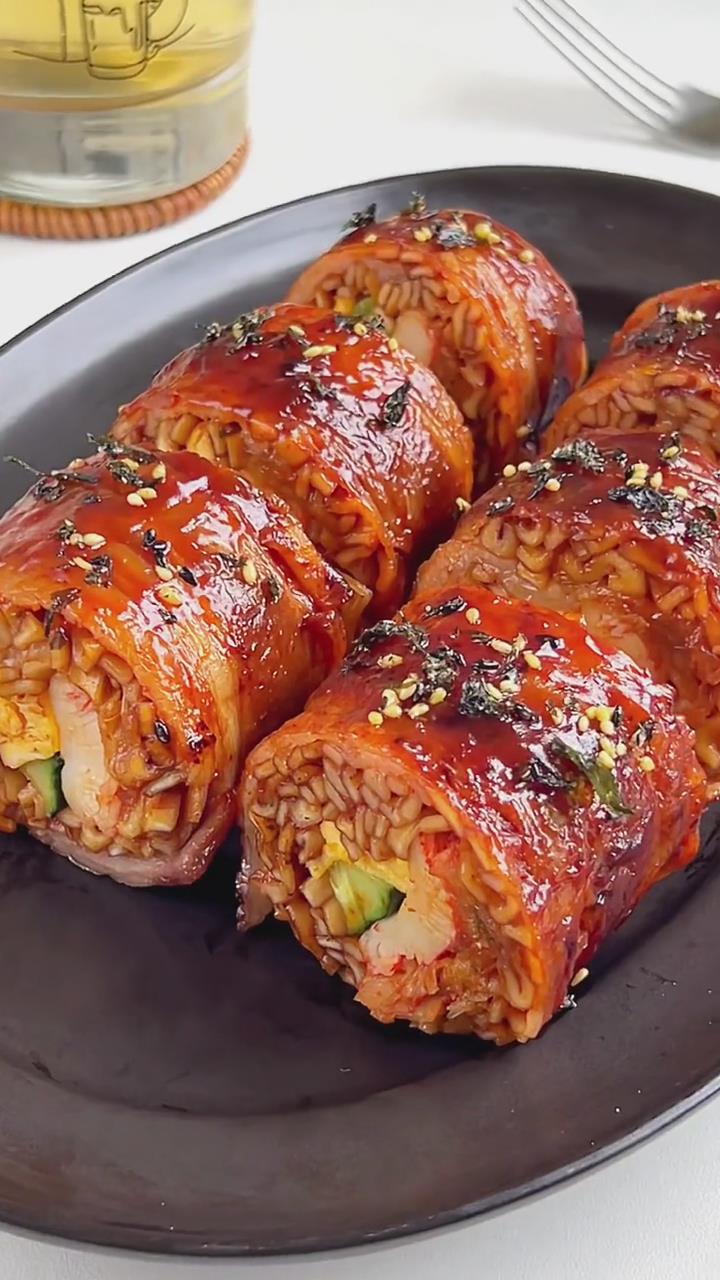 Pork Belly Kimchi Ramen Rolls